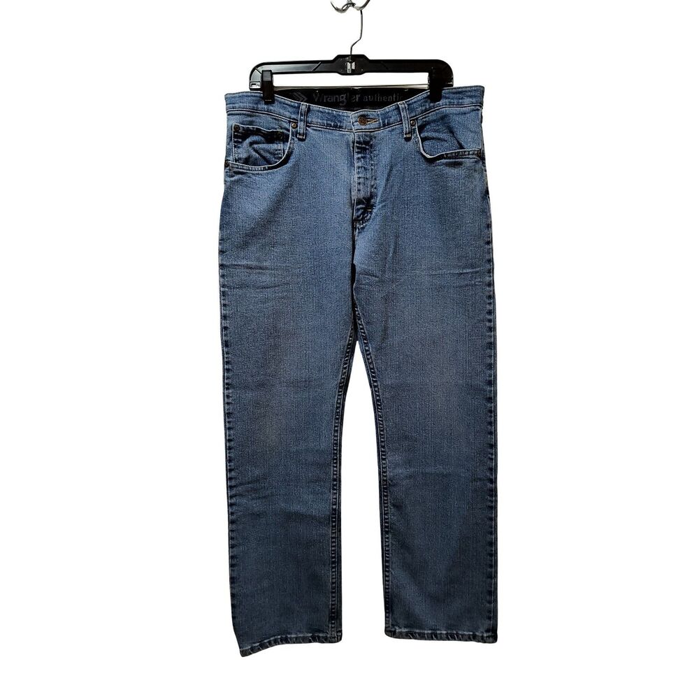 Wrangler Authentics Jeans Men's 36x28 Straight Blue Stretch Denim Elastic Waist